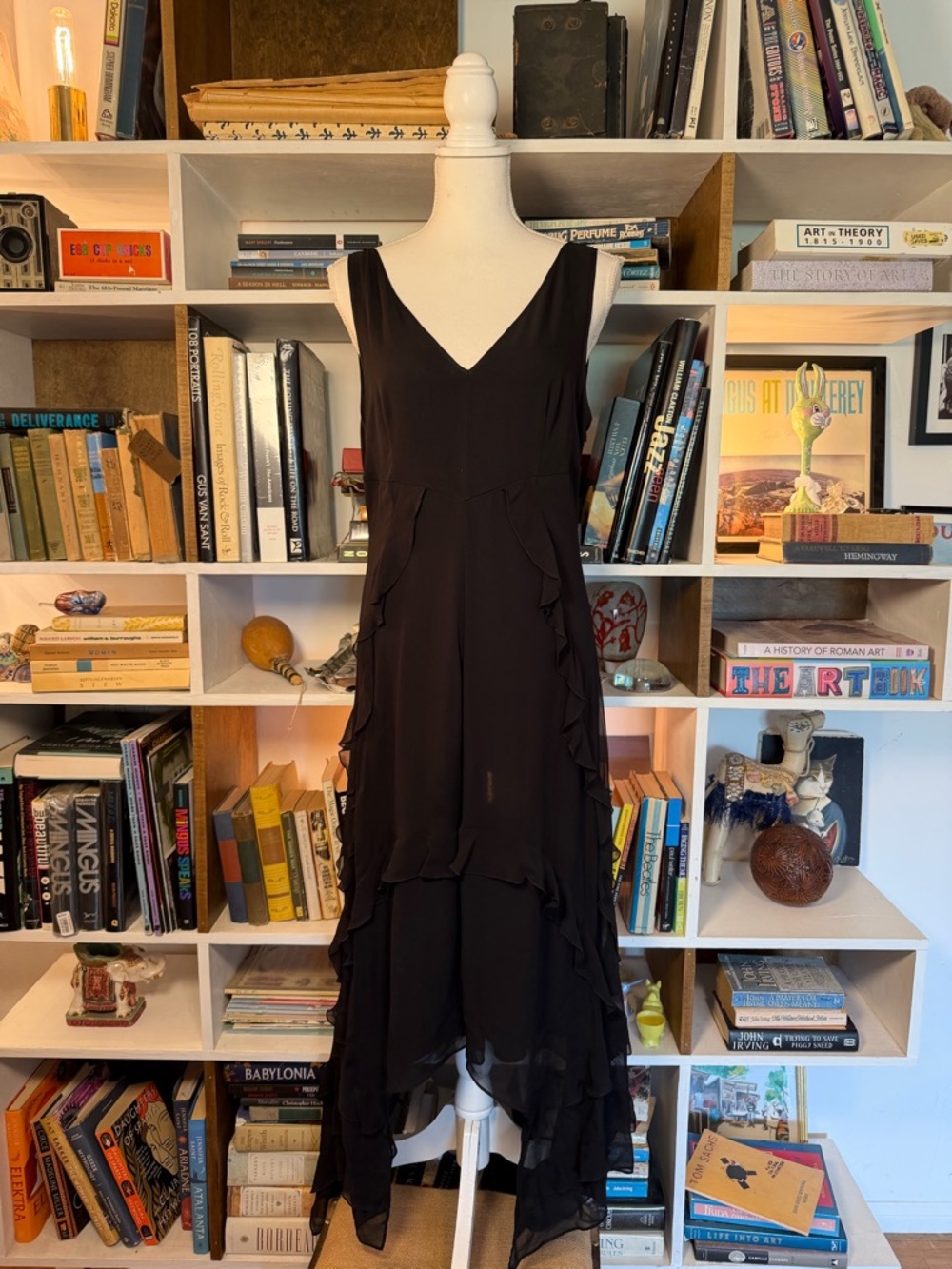 Black Sleeveless Ruffle Midi Dress
